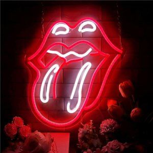 Vivid Bright Red Lips and Tongue Neon LED Wall Sign Trendy Sexy Decor 15.8x12.4"